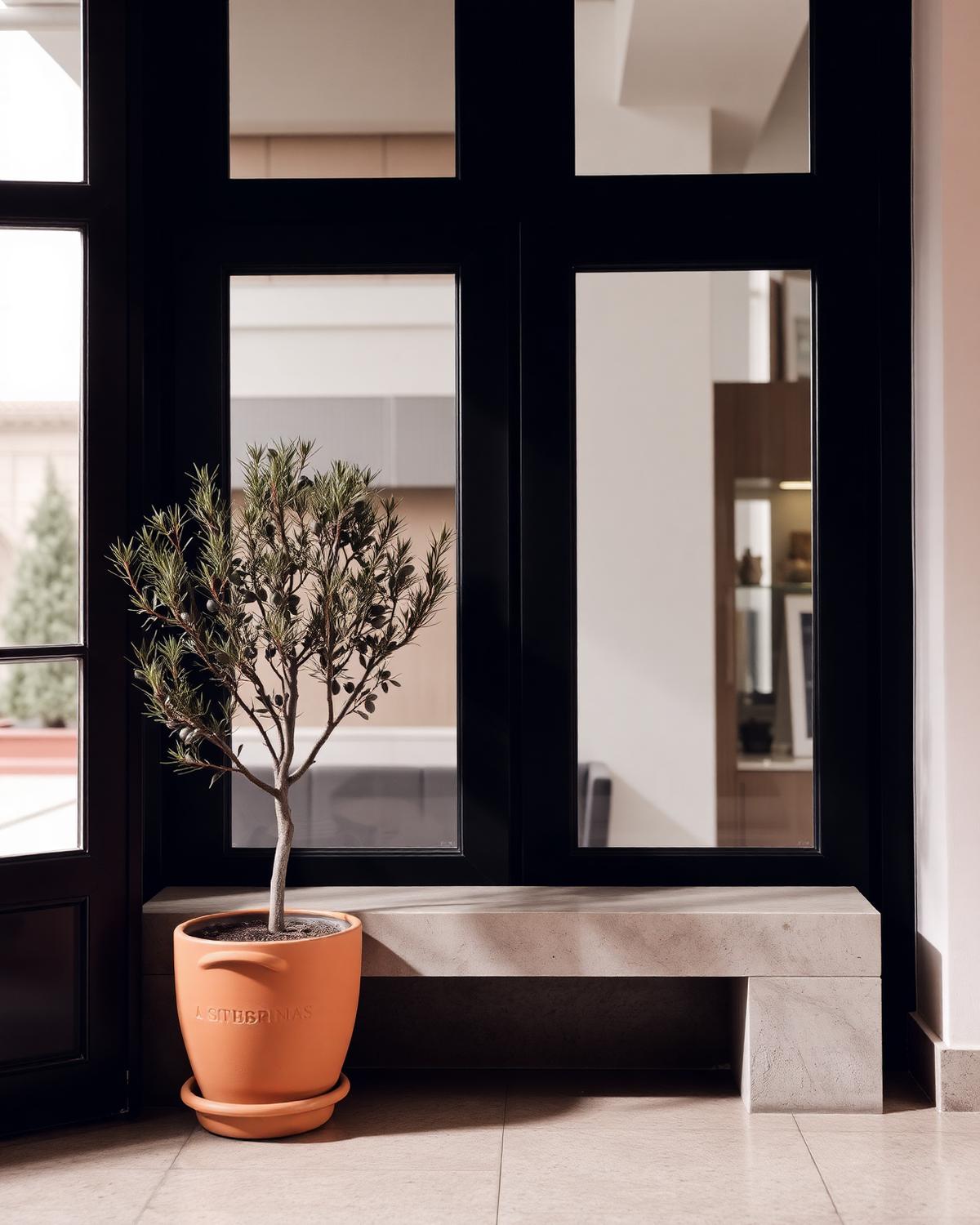 Concrete bench with olive tree